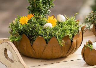 runde Schale "Blätter" aus Metall in Rost Optik, Ø 27 cm, Pflanzschale, Obstschale, Blumentopf, Tischdeko, Pflanzgefaß, Gartendeko für Draußen