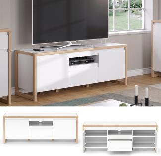 Vicco Lowboard Davos 150x56cm, Weiß, Fernsehschrank für Fernseher mit Schublade