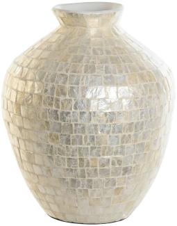 Vase DKD Home Decor 30 x 30 x 36 cm natürlich Weiß Perlmutt Mediterraner Pflanzenblatt