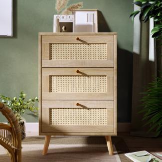 Merax Schubladenkommode Kommode mit 3 Schubladen, Sideboard Highboard für Schlafzimmer & alle Wohnräume , Eiche -H79.5/B48.6/T48.5 cm