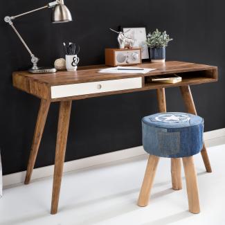 KADIMA DESIGN SAVIO Massivholz Schreibtisch - Retro Stil mit viel Stauraum und voller Funktionalität für Ihr Home Office. Farbe: Weiß