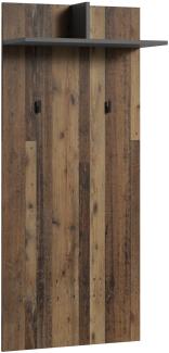byLIVING Wandpaneele BEN / Garderobe Old Wood dunkelbraun mit zwei Kleiderhaken und Hutablage / Flurgarderobe für die Wand / B 60, H 136, T 27 cm