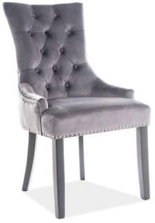 Casa Padrino Luxus Chesterfield Esszimmer Stuhl Grau / Silber / Schwarz - Küchenstuhl mit Samtstoff - Esszimmer Möbel