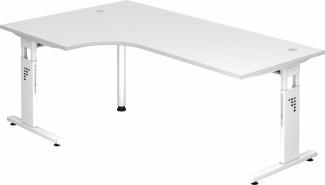 bümö® Eckschreibtisch O-Serie höhenverstellbar, Tischplatte 200 x 120 cm in weiß, Gestell in weiß