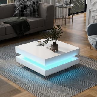 Merax Couchtisch mit LED-Beleuchtung inkl. Fernbedienung, Beistelltisch, Kaffetisch, weiß