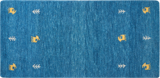 Gabbeh Teppich Wolle blau 80 x 150 cm Kurzflor CALTI