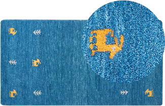Gabbeh Teppich Wolle blau 80 x 150 cm Kurzflor CALTI