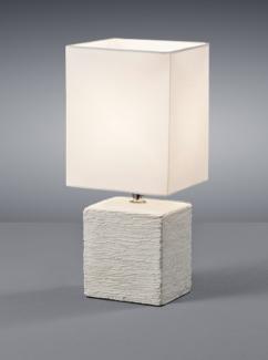 LED Tischleuchte mit Keramik Beige & Stoff Lampenschirm Weiß, Höhe 29cm