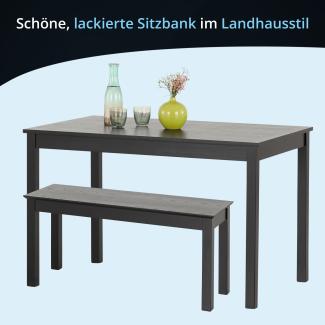 KHG Holzbank Sitzbank Flur Garderobenbank Schuhbank 101x45x32 cm - Kiefer Holz Massiv bis 100 kg belastbar - Landhausstil schwarz lackiert