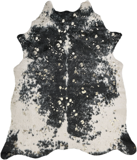 Kunstfell-Teppich Kuh schwarz weiß mit goldenen Sprenkeln 150 x 200 cm BOGONG
