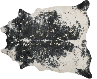 Kunstfell-Teppich Kuh schwarz weiß mit goldenen Sprenkeln 150 x 200 cm BOGONG