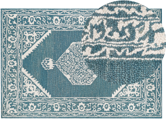Teppich Wolle weiß blau 140 x 200 cm GEVAS