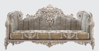 Casa Padrino Luxus Barock Sofa Grau / Silber / Gold 240 x 90 x H. 120 cm - Prunkvolles Wohnzimmer Sofa mit elegantem Muster