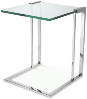 Casa Padrino Luxus Beistelltisch Silber 45 x 45,5 x H. 56,5 cm - Edelstahl Tisch mit Glasplatte - Luxus Wohnzimmer Möbel