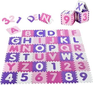 Juskys Kinder Puzzlematte Juna 36 Teile mit Buchstaben A-Z & Zahlen 0-9 - rutschfest – rosa für Mädchen - Puzzle - ab 10 Monate – Spielmatte