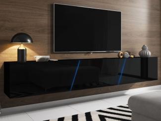 TV Lowboard Space Hochglanz schwarz XXL-Board 240 cm mit LED