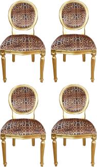 Casa Padrino Luxus Barock Esszimmer Set Medaillon Leopard / Gold 50 x 52 x H. 99 cm - 4 handgefertigte Esszimmerstühle - Barock Esszimmermöbel