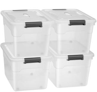 Juskys Aufbewahrungsbox mit Deckel - 4er Set Kunststoff Boxen 45l - Box groß, stapelbar, transparent - Aufbewahrung Ordnungssystem Aufbewahrungsboxen