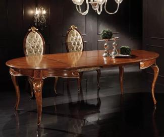 Casa Padrino Luxus Barock Esszimmer Set Braun / Gold - 1 Ausziehbarer Barock Esstisch & 6 Barock Esszimmerstühle - Esszimmer Möbel im Barockstil - Luxus Qualität - Made in Italy