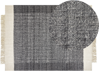 Teppich Wolle schwarz cremeweiß 140 x 200 cm Streifenmuster Kurzflor ATLANTI