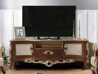 Casa Padrino Luxus Barock TV Schrank Braun / Gold - Handgefertigtes Massivholz Sideboard mit 2 Türen und Schublade - Barock Wohnzimmer Möbel