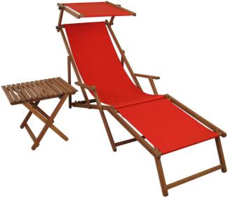 Sonnenliege rot Liegestuhl Fußteil Sonnendach Tisch Gartenliege Deckchair Strandstuhl 10-308FST