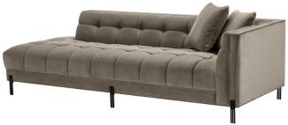 Casa Padrino Luxus Lounge Sofa Greige / Schwarz 223 x 95 x H. 68 cm - Rechtsseitiges Wohnzimmer Sofa mit edlem Samtsoff und 2 Kissen
