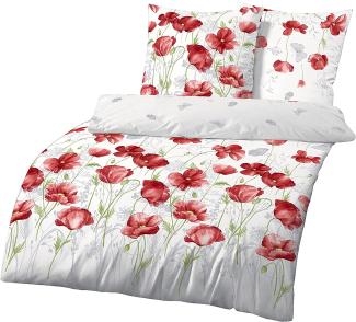Träumschön Renforce‚ Bettwäsche Mohnblumen rot weiss in der Komfortgröße 155 x 220 cm mit einem 80 x 80 cm Kissenbezug