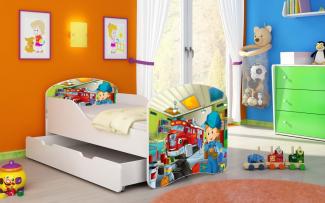 Kinderbett Luna mit Stauraum und verschiedenen Motiven 140x70 Mechanic