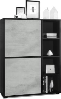 Highboard Schrank Anrichte Cuba mit 8 Fächern, Korpus in Schwarz matt / Fronten in Beton Oxid Optik