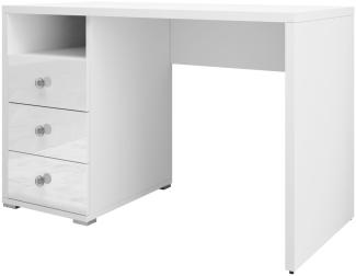 Schreibtisch Computertisch Ise 120x50x76cm weiß Hochglanz mit Schubladen