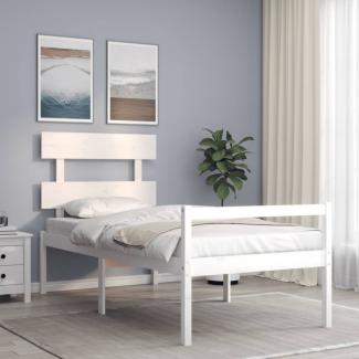 Seniorenbett mit Kopfteil 100x200 cm Weiß Massivholz (Farbe: Weiß)