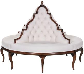 Casa Padrino Luxus Barock Rundsofa Weiß / Dunkelbraun - Handgefertigtes rundes Sofa