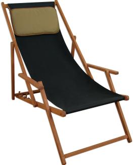 Liegestuhl schwarz Sonnenliege Kissen Gartenliege Holz Deckchair Strandstuhl Gartenmöbel 10-305KD