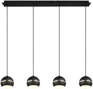 Große LED Balken Pendelleuchte 4-flammig, schwarz, Breite 105 cm