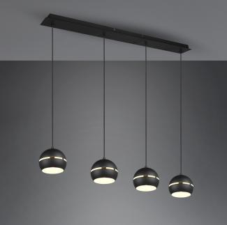 Große LED Balken Pendelleuchte 4-flammig, schwarz, Breite 105 cm