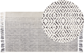 Teppich Wolle weiß grau 80 x 150 cm Kurzflor OMERLI