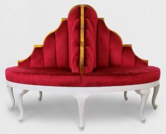 Casa Padrino Luxus Barock Rundsofa Rot / Weiß / Antik Gold - Handgefertigtes rundes Samt Sofa