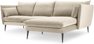 Micadoni 4-Sitzer Samtstoff Ecke rechts Sofa Agate | Bezug Light Beige | Beinfarbe Black Metal