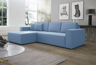 Ecksofa Schlafsofa Sofa CONOR PREMIUM Kunstleder Soft Azurblau Ottomane Links