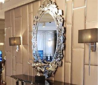 Casa Padrino Luxus Art Deco Wandspiegel 60 x H. 120 cm - Prunkvoller ovaler Spiegel - Luxus Art Deco Möbel