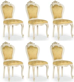 Casa Padrino Luxus Barock Esszimmer Stuhl Set Gold / Weiß / Gold 50 x 50 x H. 103 cm - Barock Küchen Stühle 6er Set - Esszimmer Möbel im Barockstil
