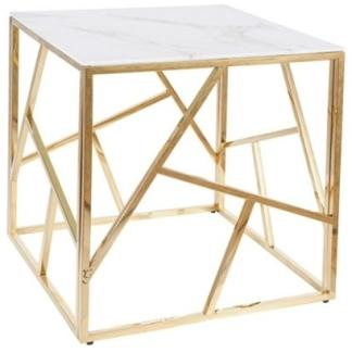 Couchtisch Glastisch Escada B 55x55x55cm Gold Marmor weiß