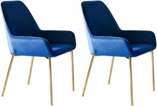 Esszimmerstuhl 2er Set blau Samt Polsterstuhl Stuhlset Küchenstuhl