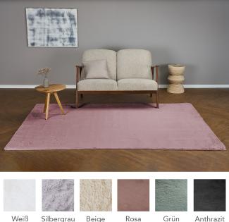 HOMESTORY Hochflorteppich eckig 160x230cm in rosa, flauschig, super-Soft und vegan, Shaggy modern pflegeleicht und einfarbig für Wohnzimmer, Schlafzimmer und Kinderzimmer