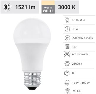 Eglo 11934 Leuchtmittel LED E27 13W L:11. 6cm Ø:6cm 3000K
