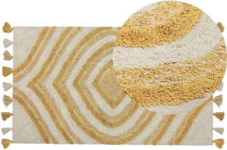 Teppich Baumwolle beige gelb 80 x 150 cm abstraktes Muster BINGOL