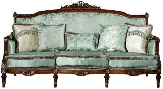 Casa Padrino Luxus Barock Sofa Hellgrün / Braun 227 x 90 x H. 126 cm - Wohnzimmer Sofa mit dekorativen Kissen