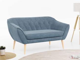 Sofa, Skandinavischer Stil, Holzbeine - PIRS - 2 Sitzer - Blau - Struktur