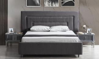 Casa Padrino Luxus Schlafzimmer Set Grau / Silber - 1 Doppelbett mit Kopfteil & 2 Nachttische - Luxus Schlafzimmer Möbel